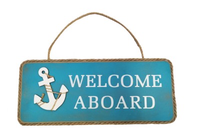 Placa de madeira "Welcome Aboard"